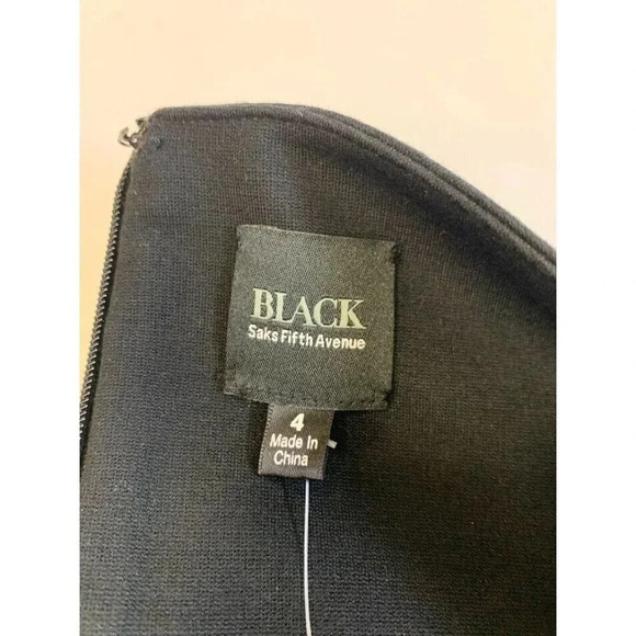 Saks Fifth Ave Black Mini Faux Leather Waist Band Faux Wrap Look Skirt Sz 4 NWT - Picture 6 of 10